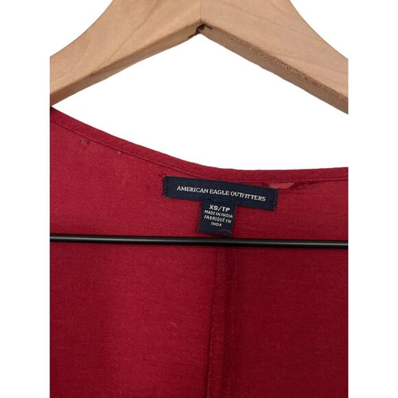 American Eagle Womens Deep V Boho Mini Dress Size XS Red Maroon Lace Detail - Picture 2 of 5